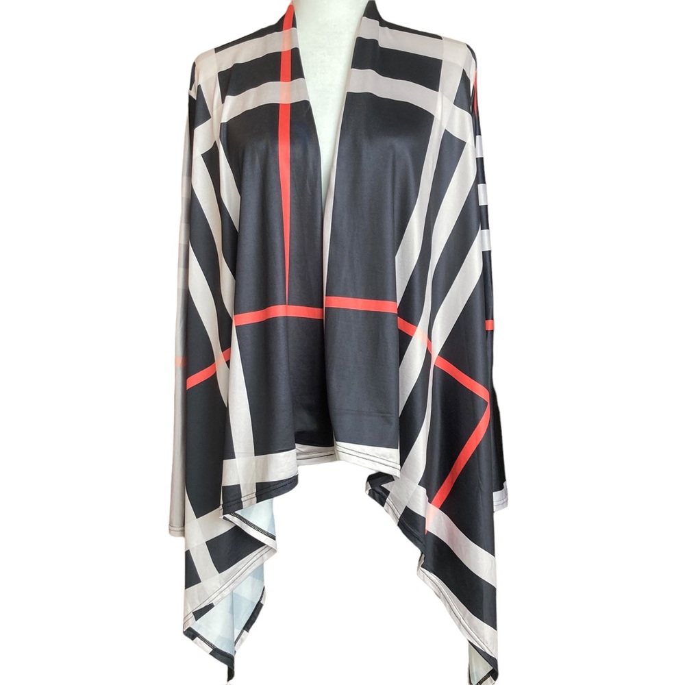 Women’s plaid open front cardigan fly-away cardigan oversized cardigan-Sz S